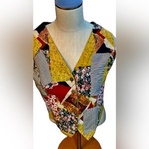Vintage Fashion Passport Patchwork Cotton Vest Tieback 100% Cotton Size Medium